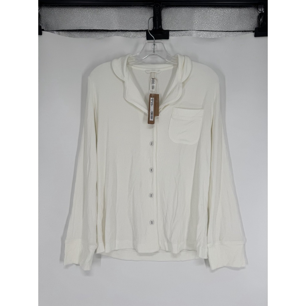 Skims Soft Lounge Rib Sleep Pajama Shirt Ribbed Marble Long Sleeve Button Up 2XS